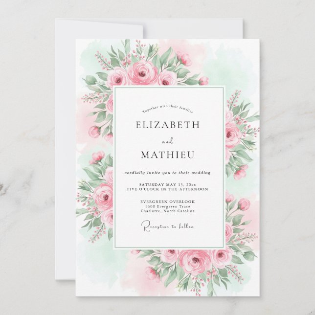 Blush Pink Verdant Spring Wedding Invitation (Front)