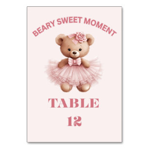 BLUSH PINK VERTICAL BEARY SWEET GIRL BABY SHOWER TABLE NUMBER