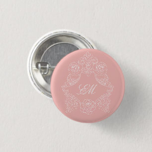 Blush Pink Victorian Wedding Monogram 3 Cm Round Badge