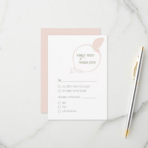 Blush Pink Vintage Art Nouveau Butterfly Wedding RSVP Card