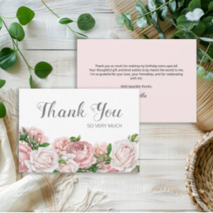 Blush Pink Vintage Floral Birthday Thank You Card