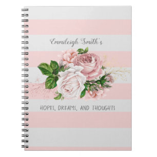 Blush Pink Vintage Floral Stripes Diary Journal