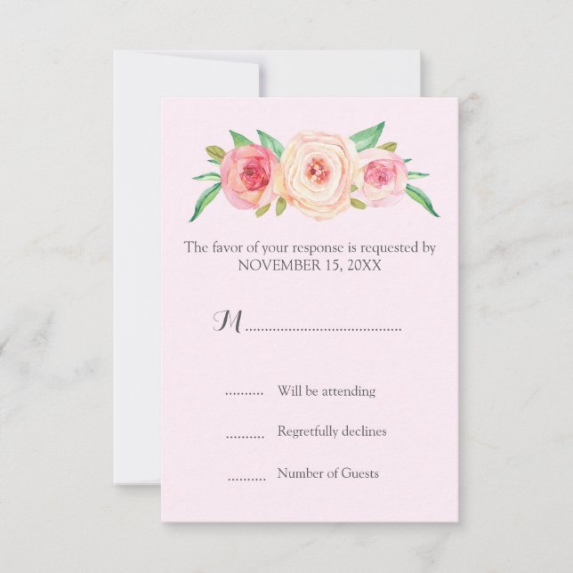Blush Pink Vintage Floral Wedding RSVP (Front)