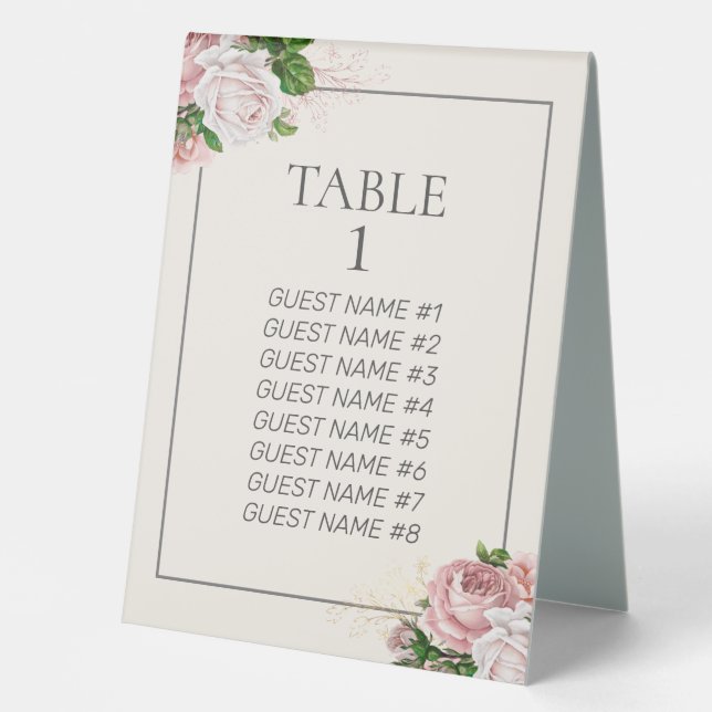 Blush Pink Vintage Floral Wedding Table Number (Front)