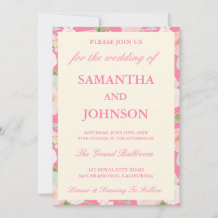 Blush Pink Vintage Ivory Floral Photo Wedding Invitation