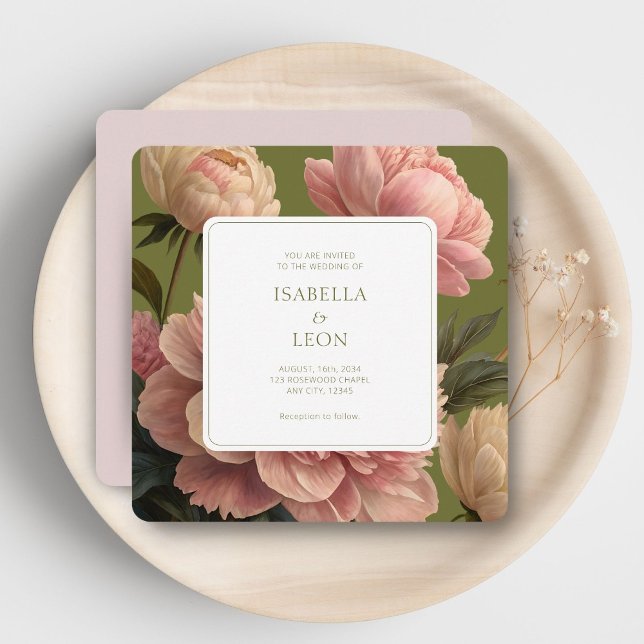 Blush Pink | Vintage Olive & Rose Wedding  Invitation (Creator Uploaded)