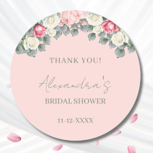 Blush Pink Vintage Roses Bridal Shower Thank You  Classic Round Sticker