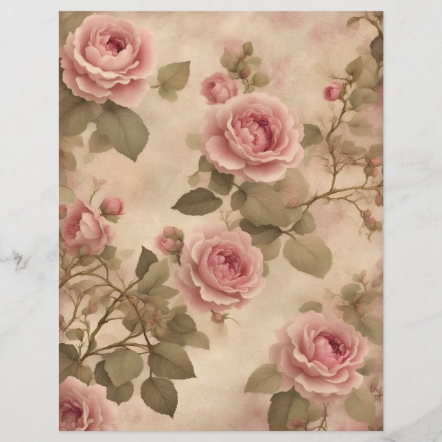 Blush pink vintage roses scrapbook paper (Front)