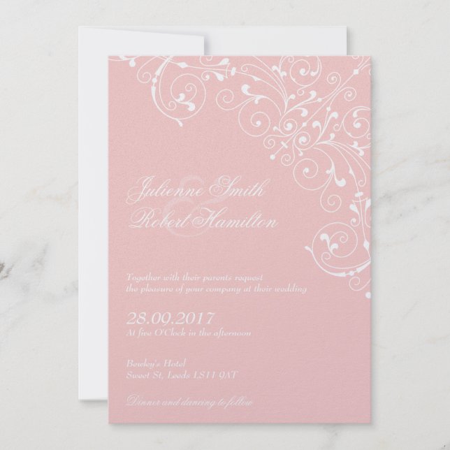 Blush Pink Vintage Swirls Wedding Invitation (Front)