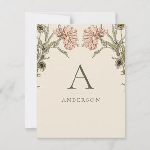 Blush Pink Vintage Watercolor Floral Monogram Card