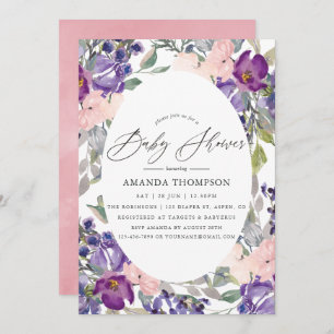 Blush Pink, Violet and Plum Floral Baby Shower Invitation