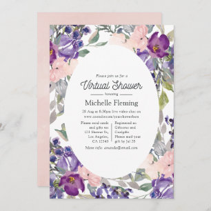 Blush Pink, Violet and Plum Virtual Baby Shower Invitation