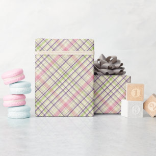Blush Pink Violet Purple Lime Green Tartan Pattern Wrapping Paper