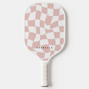 Blush Pink Warped Chequerboard Pickleball Paddle