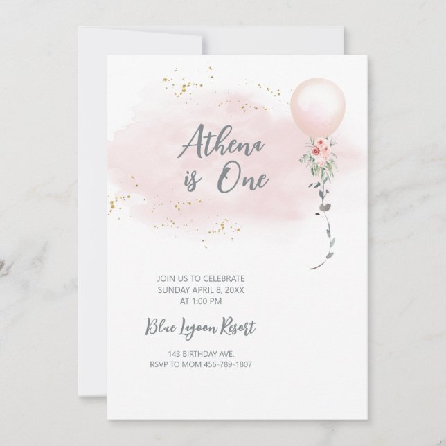 Blush Pink water colour Girl Birthday Invitation (Front)