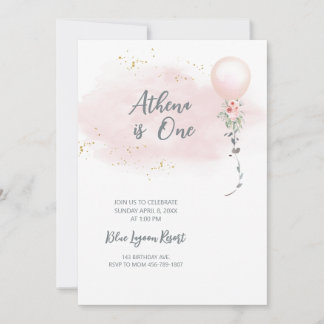 Blush Pink water colour Girl Birthday Invitation