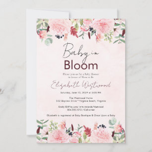 Blush Pink Watercolor  Baby in Bloom Baby Shower  Invitation