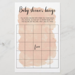 Blush Pink Watercolor Baby Shower Bingo Game