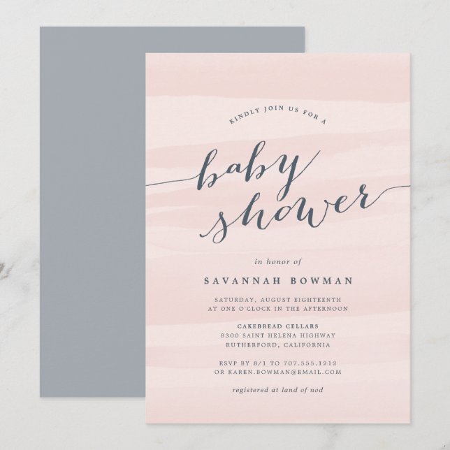 Blush Pink Watercolor Baby Shower Invitation (Front/Back)