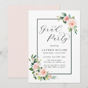 Blush Pink Watercolor Bloom Graduation Party Invitation