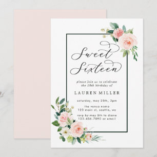Blush Pink Watercolor Bloom Sweet Sixteen Invitation
