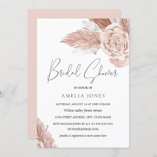 Blush Pink Watercolor Boho Flowers Bridal Shower Invitation