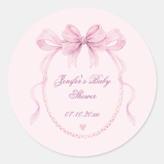 Blush Pink Watercolor Bow Baby Shower Favour Label