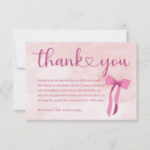 Blush Pink Watercolor Bow Baby Shower Thank You