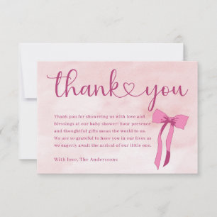 Blush Pink Watercolor Bow Baby Shower Thank You Card