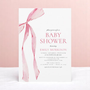 Blush Pink Watercolor Bow Girl Baby Shower Invitation