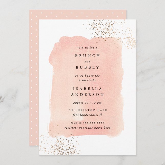 Blush Pink Watercolor Brunch Bubbly Bridal Shower Invitation (Front/Back)