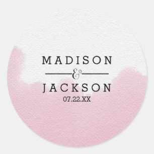 Blush Pink Watercolor Brush Strokes Wedding Classic Round Sticker