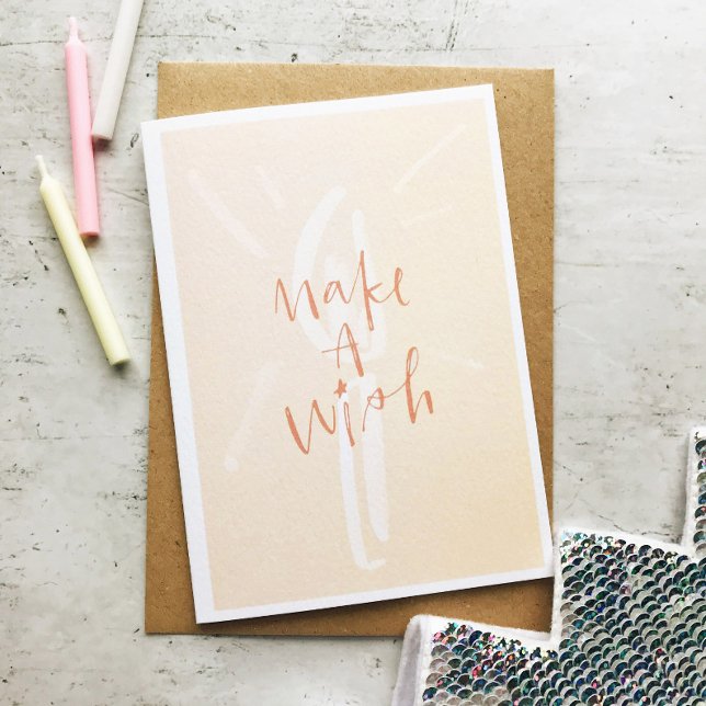 Blush Pink Watercolor Candle Make a Wish Birthday Card (Creator Uploaded)