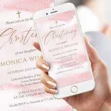 Blush Pink Watercolor Christening Mobile Invite