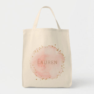 Blush Pink Watercolor Circle Personalised Grocery Tote Bag