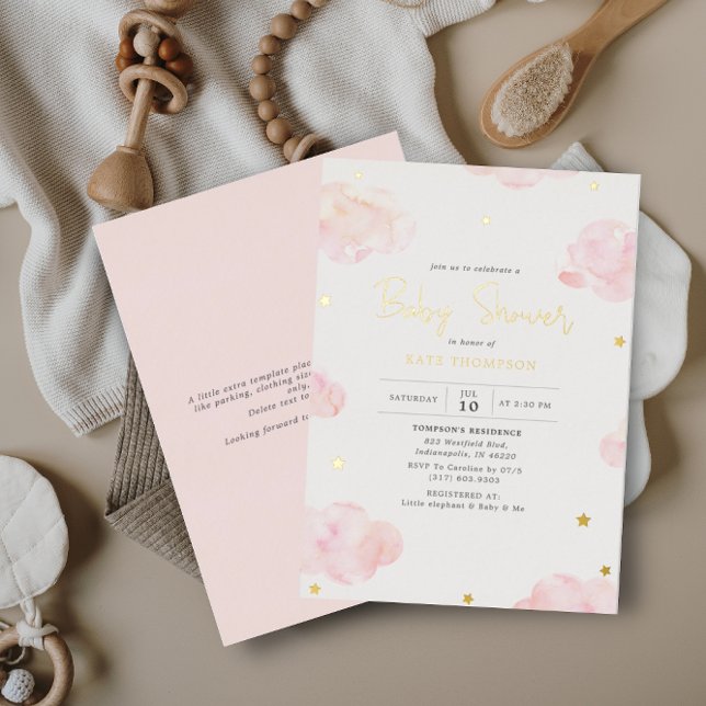 Blush Pink Watercolor Clouds Girl Baby Shower Gold (Creator Uploaded)