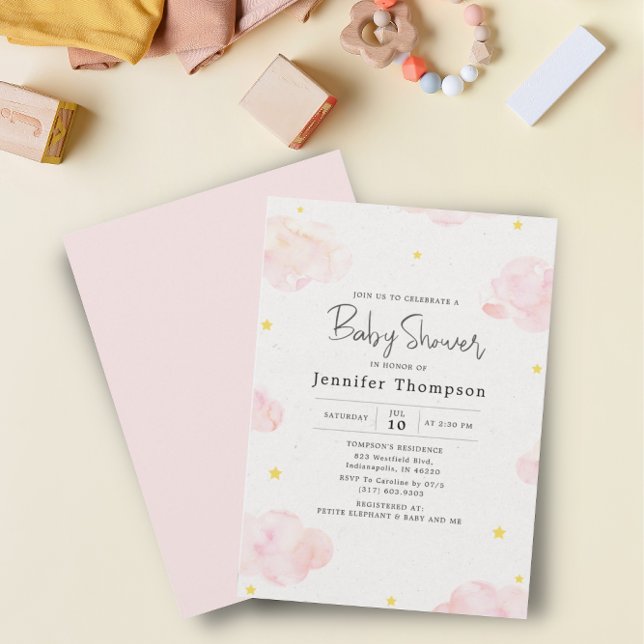Blush Pink Watercolor Clouds Girl Baby Shower Invitation (Creator Uploaded)
