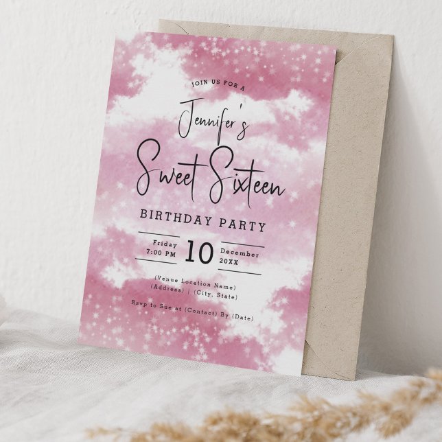 Blush Pink Watercolor Clouds Sweet 16 Party Invitation (Blush Pink Watercolor Clouds Sweet 16 Party Invitation)