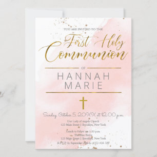 Blush Pink Watercolor Communion Invitation