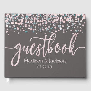 Blush Pink Watercolor Confetti Wedding Monogram Guest Book