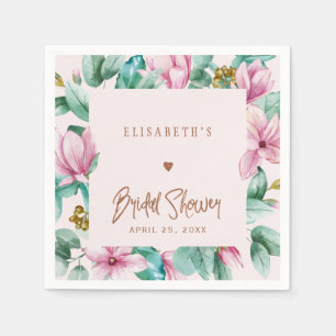 Blush pink watercolor copper glitter bridal shower napkin