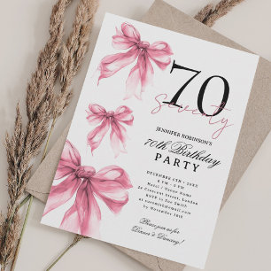 Blush Pink Watercolor Coquette Bow 70th Birthday  Invitation
