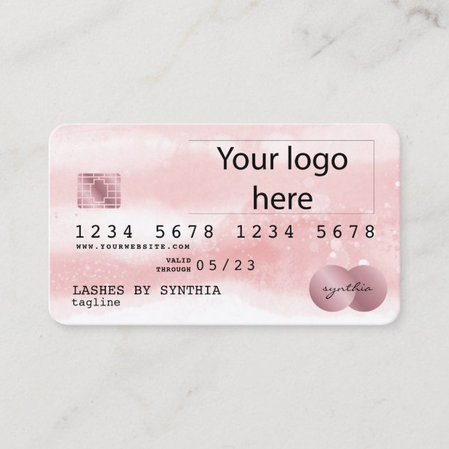 Blush Pink Watercolor Credit Card Style ADD LOGO (Front)