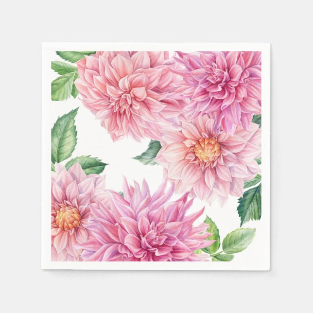 Blush Pink Watercolor Dahlia Floral Pattern Napkin (Front)