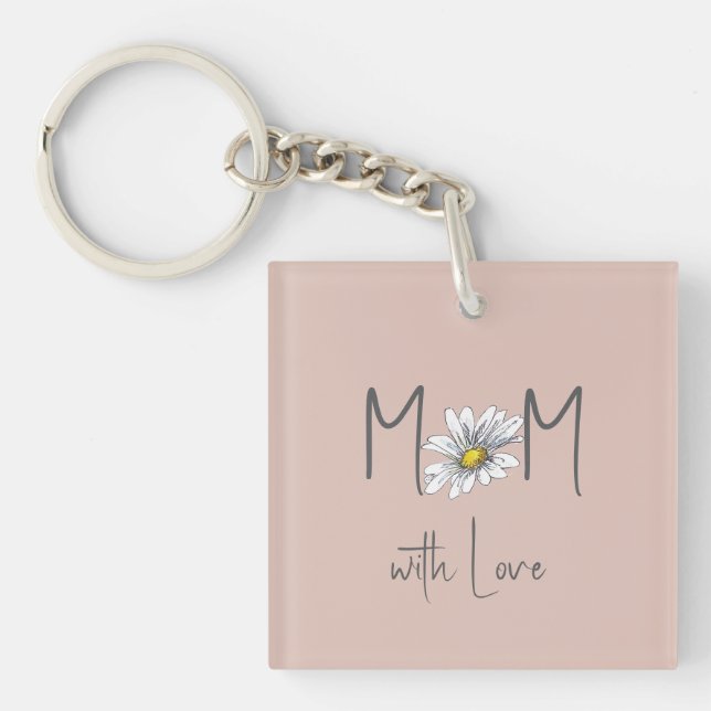 Blush Pink Watercolor Daisy Mother's Day Keepsake  Key Ring (Front)