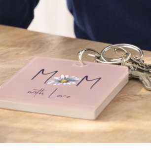 Blush Pink Watercolor Daisy Mother's Day Keepsake  Key Ring