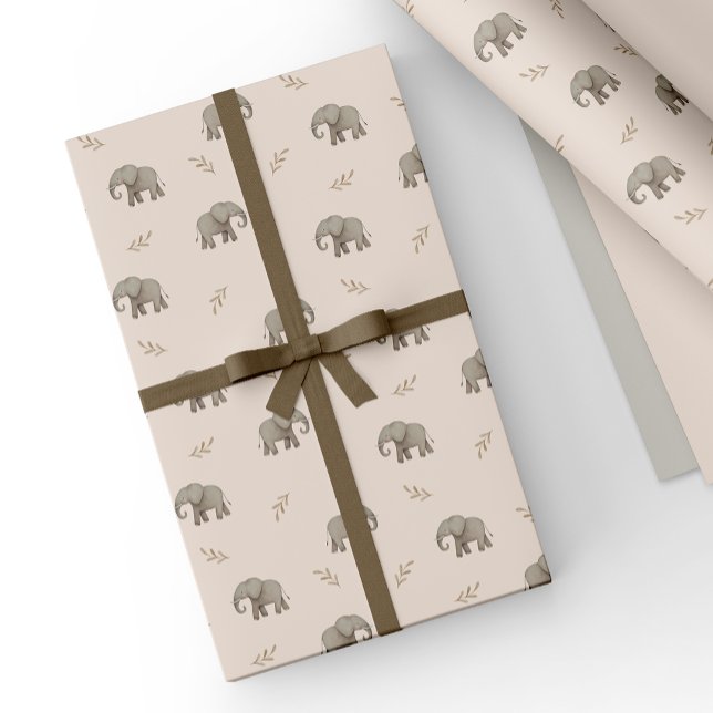 Blush Pink Watercolor Elephants Safari Pattern Wrapping Paper (Creator Uploaded)