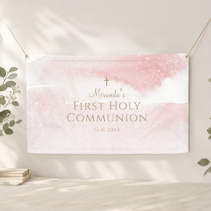 Blush Pink Watercolor First Communion Banner
