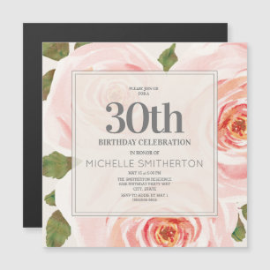 Blush Pink Watercolor Floral 30th Birthday Magnetic Invitation