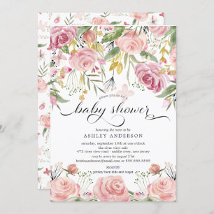 Blush Pink Watercolor Floral Baby Shower Invitation